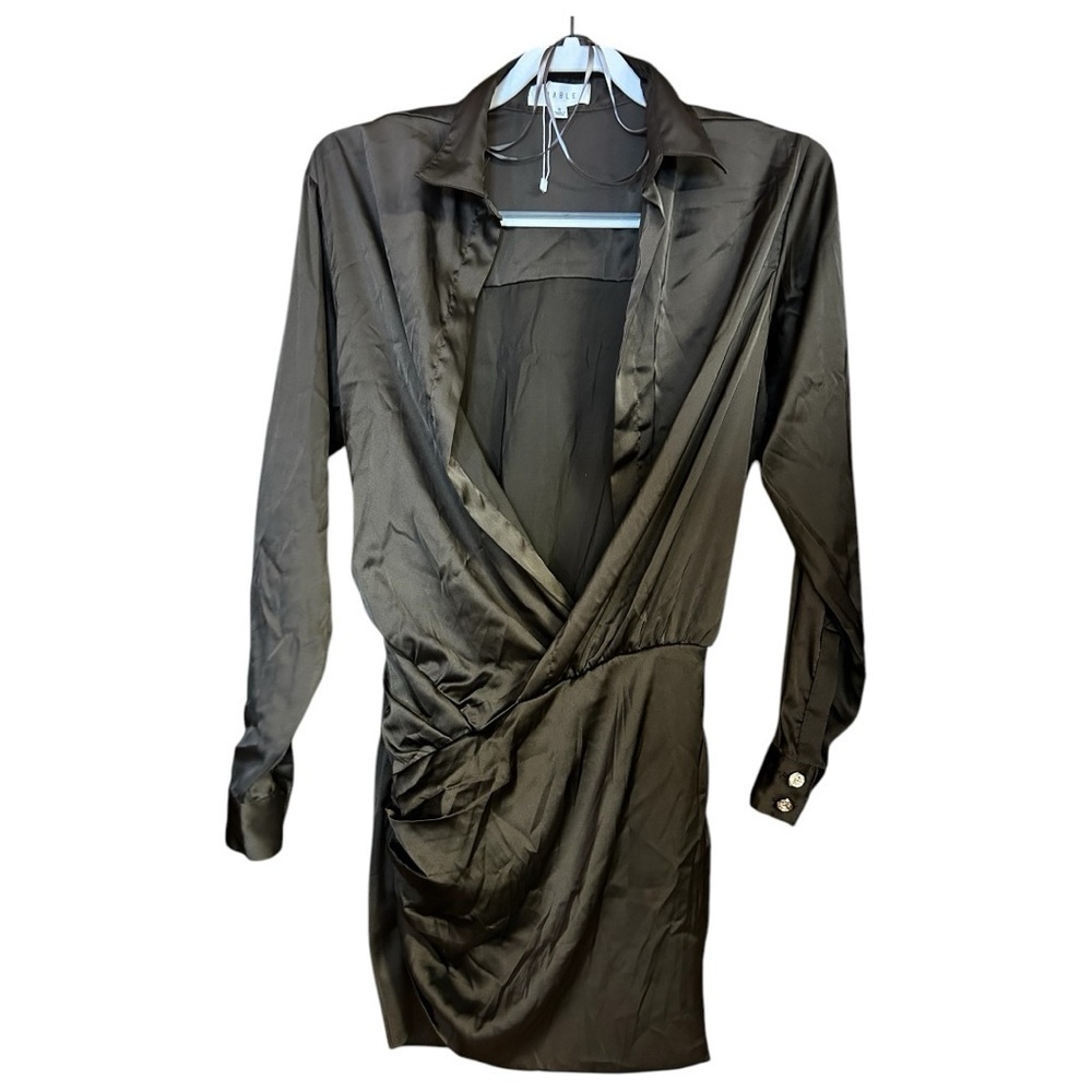 NWT MABLE BROWN SATIN DRESS - Picture 2 of 6